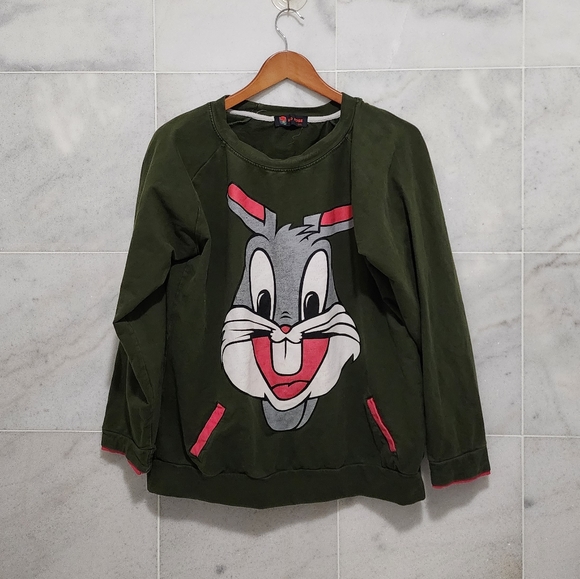 Red Rose Tops - Bugs Bunny Green Crewneck Sweatshirt Graphic Print xxl